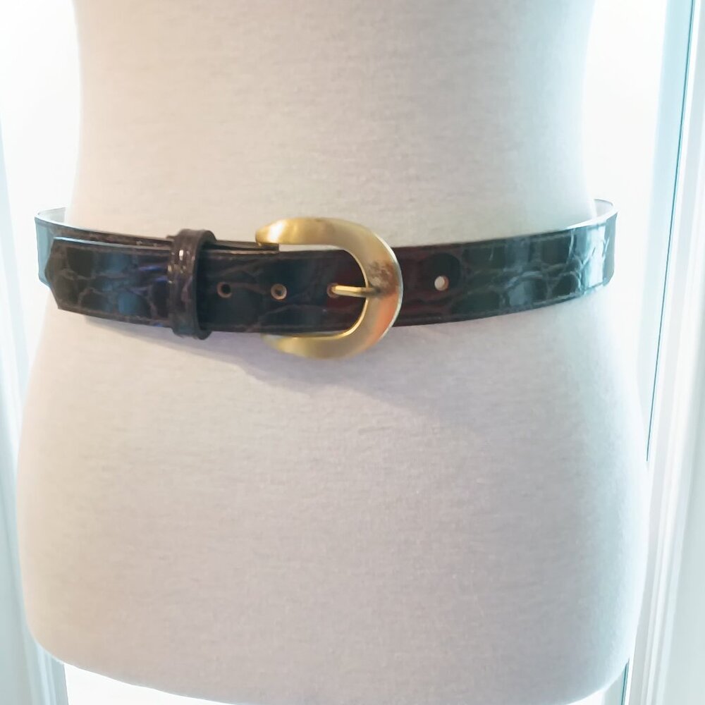 Vintage Alligator Casual Golden Buckle Dark Brown Belt 🌷